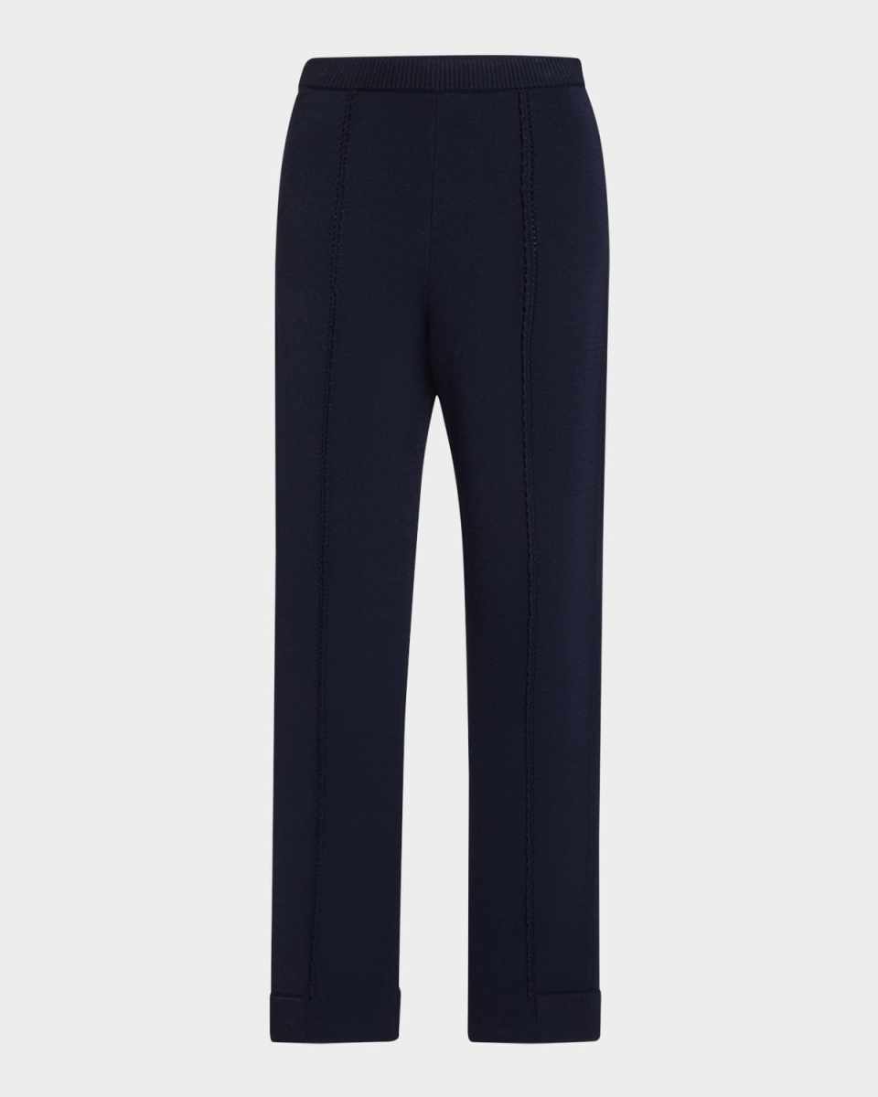Mixed Gauge Rib Knit Straight-Leg Ankle Pants